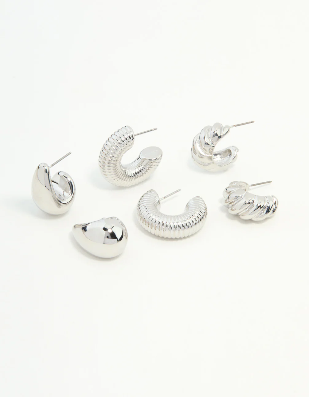 Silver Mixed Texture Hoop Earrings 3-Pack