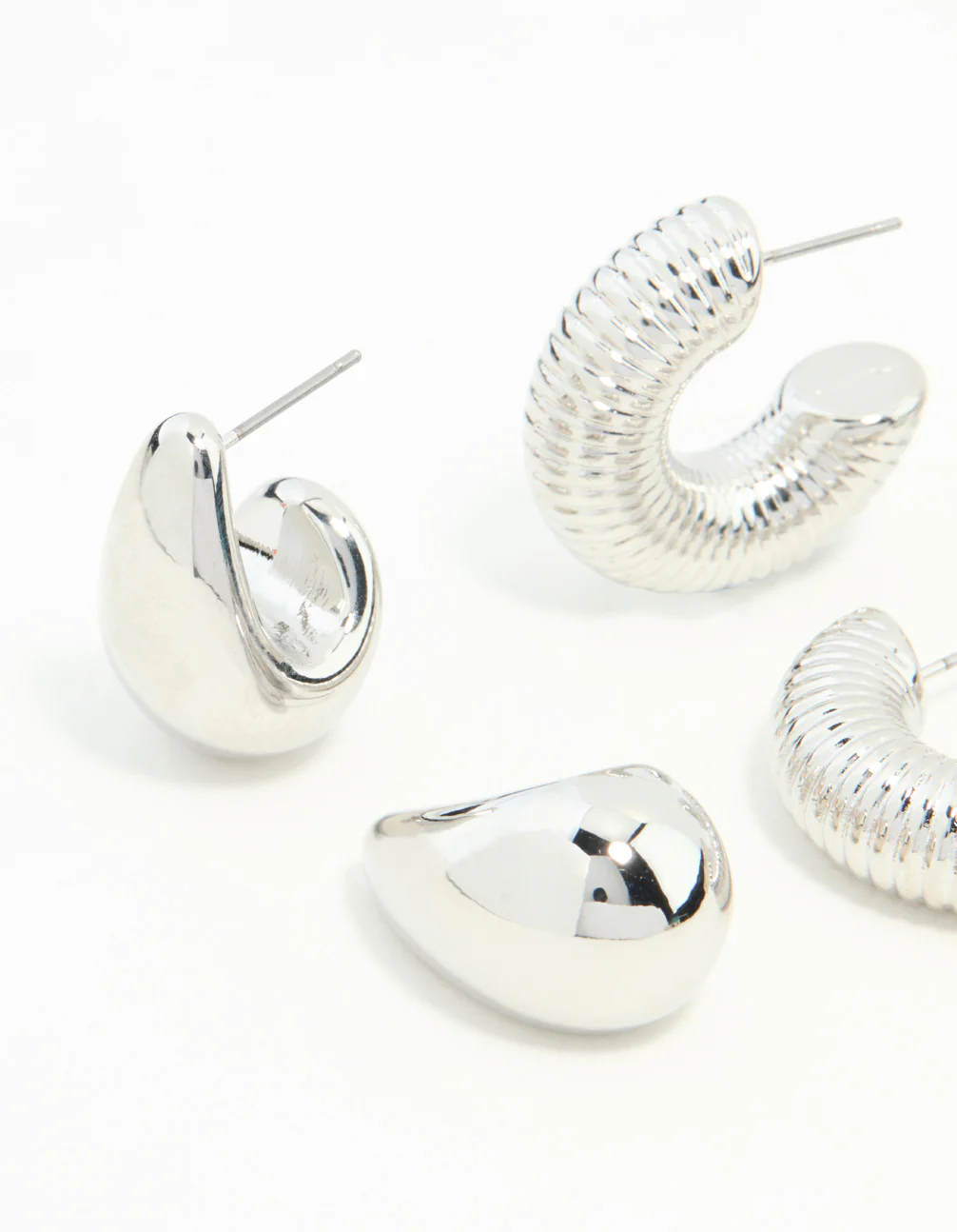 Silver Mixed Texture Hoop Earrings 3-Pack - Image 2