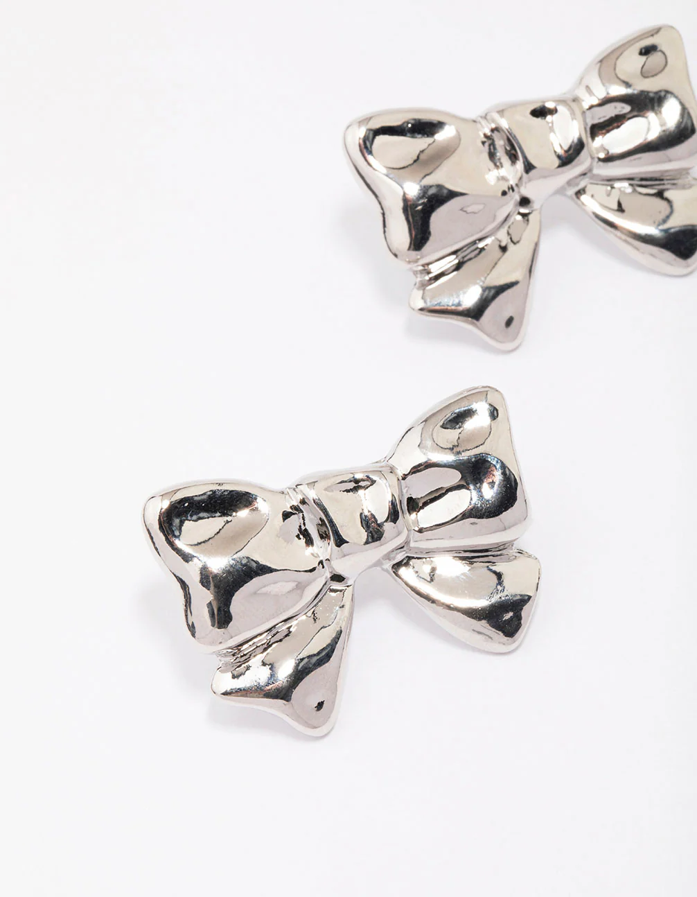 Silver Molten Bow Stud Earrings - Image 2