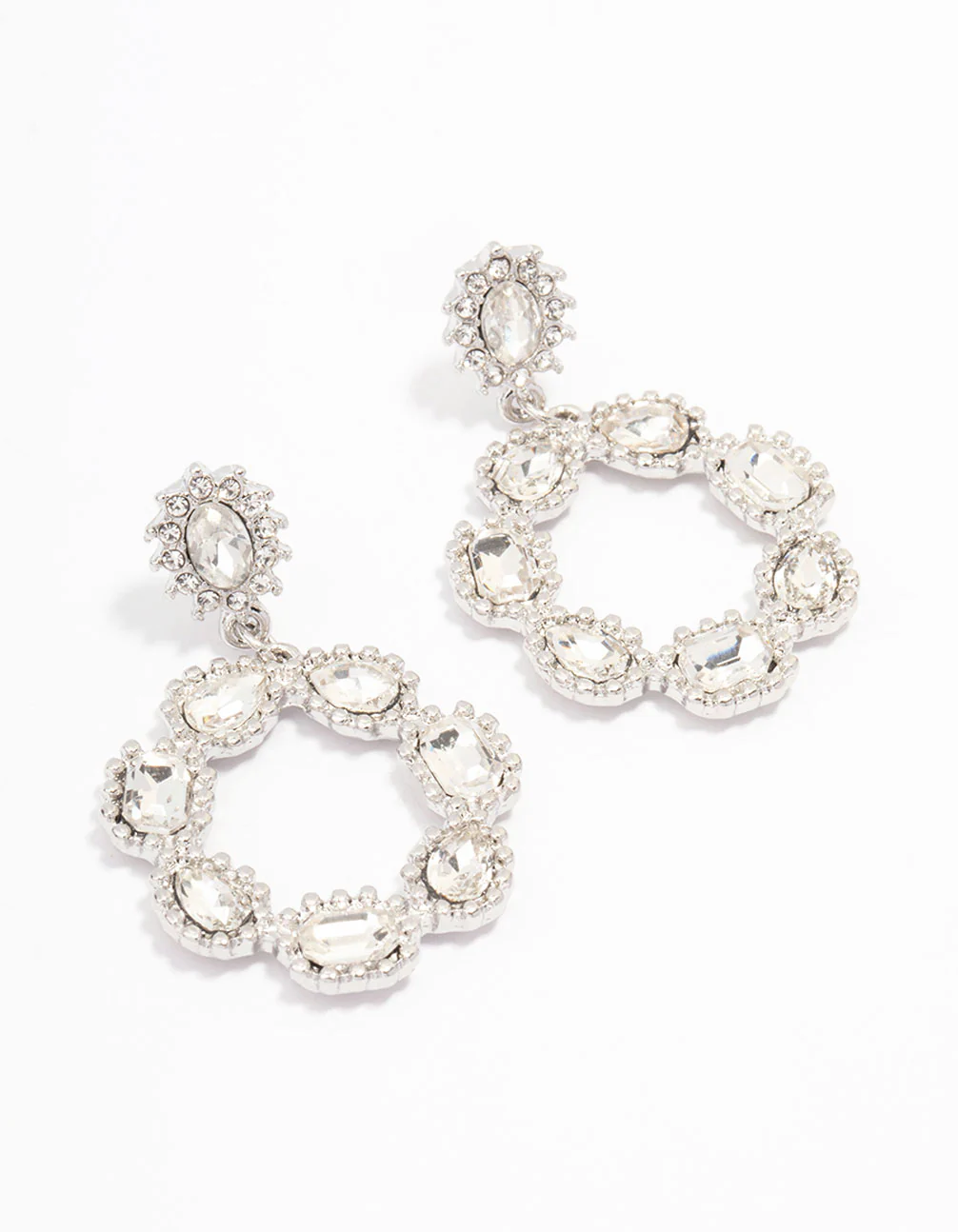 Silver Multi Diamante Circle Drop Earrings