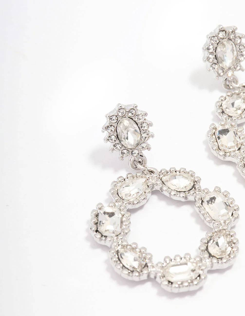 Silver Multi Diamante Circle Drop Earrings - Image 2