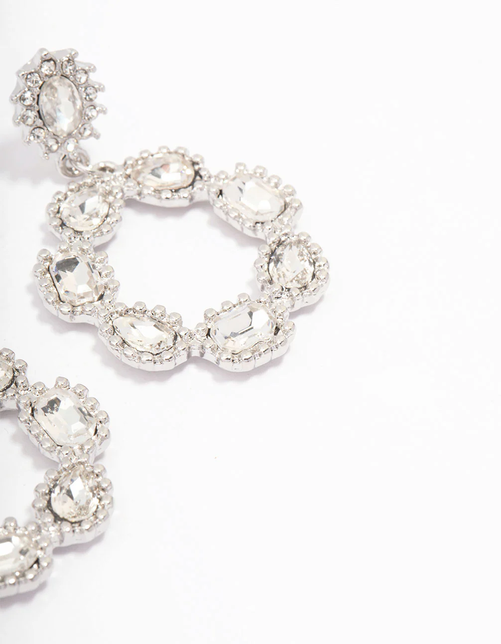 Silver Multi Diamante Circle Drop Earrings - Image 3