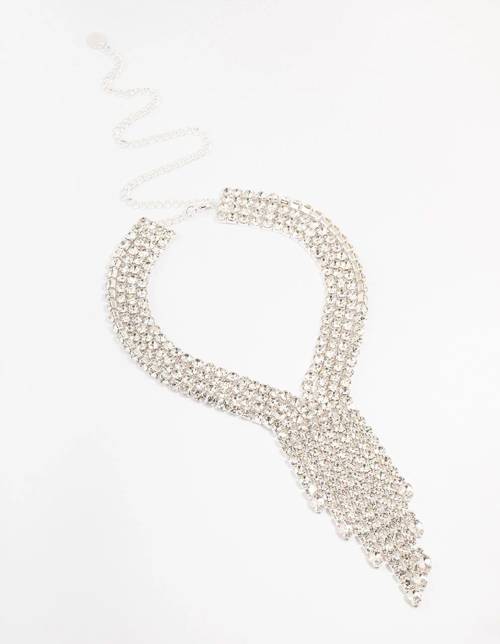 Silver Multi Row Diamante Necklace - Image 2
