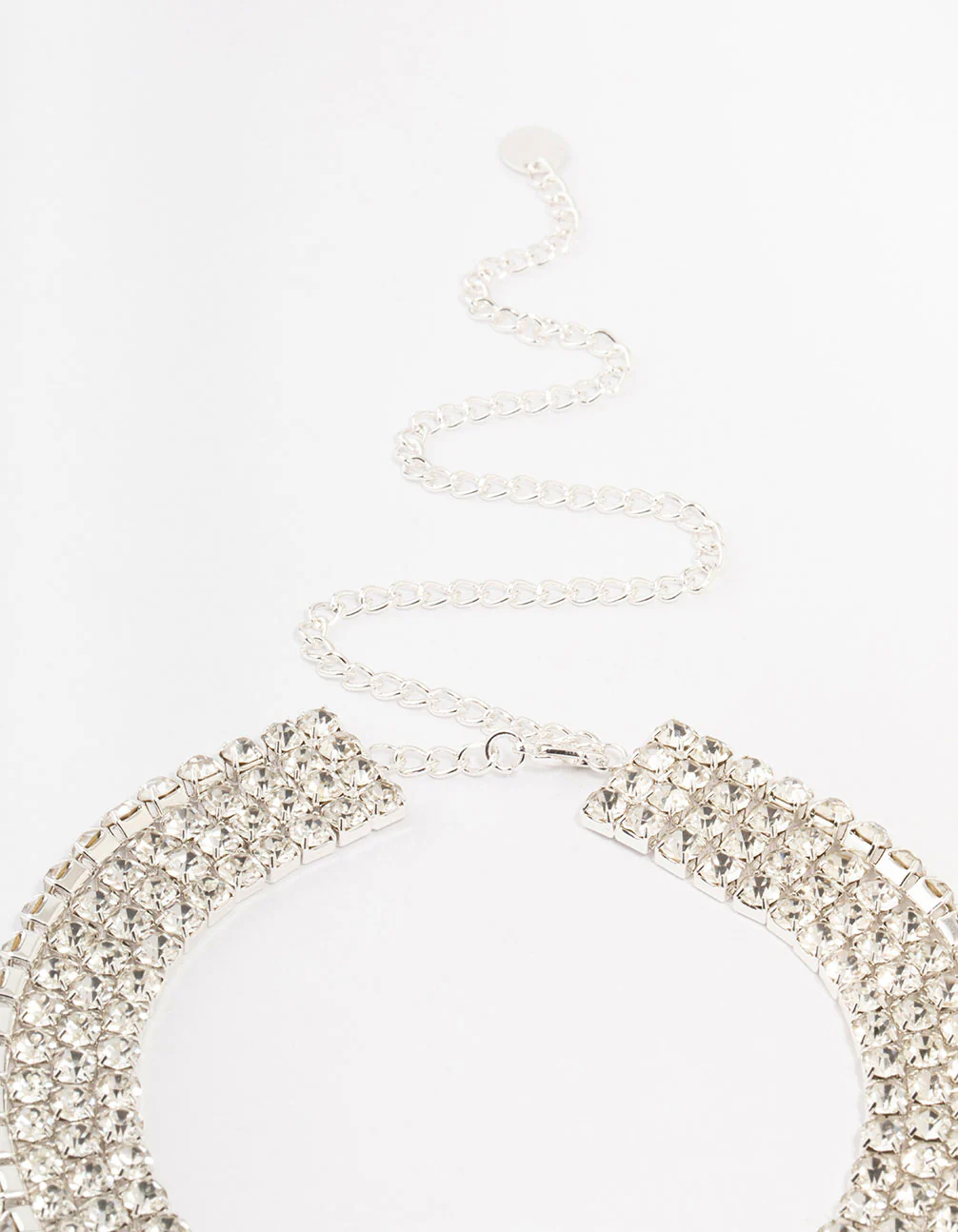 Silver Multi Row Diamante Necklace - Image 3