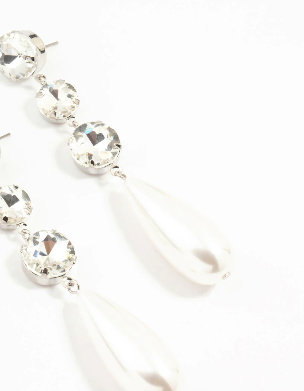 Silver Diamantes & Pearl Drop Earrings - Image 3