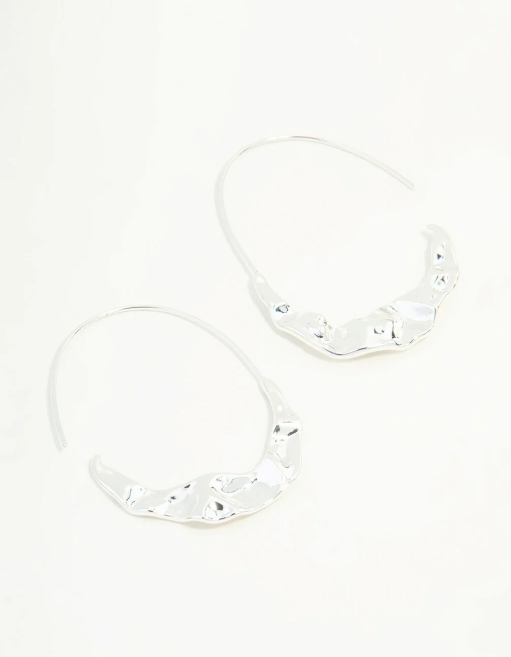 Silver Oval Molten Hoop Earrings