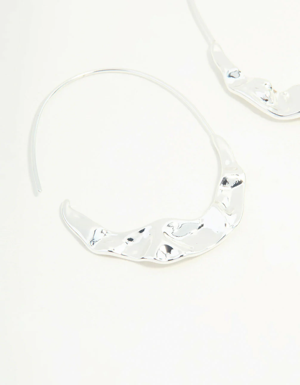 Silver Oval Molten Hoop Earrings - Image 2