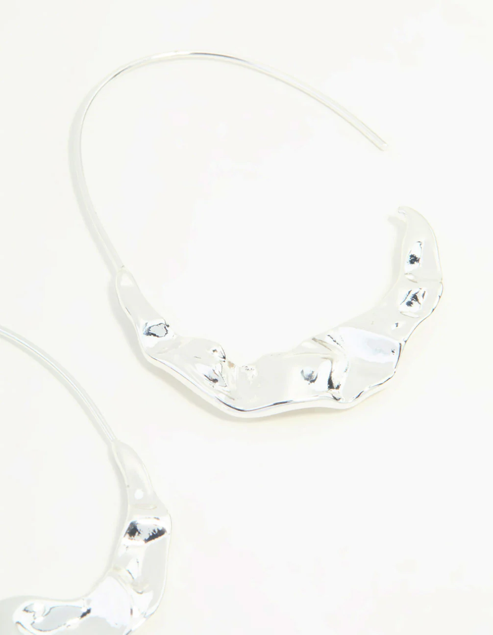 Silver Oval Molten Hoop Earrings - Image 3