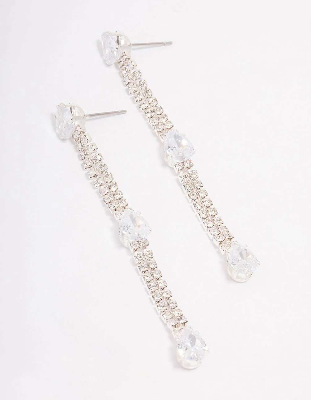 Silver Pear-Shape Cup Chain Drop Earrings