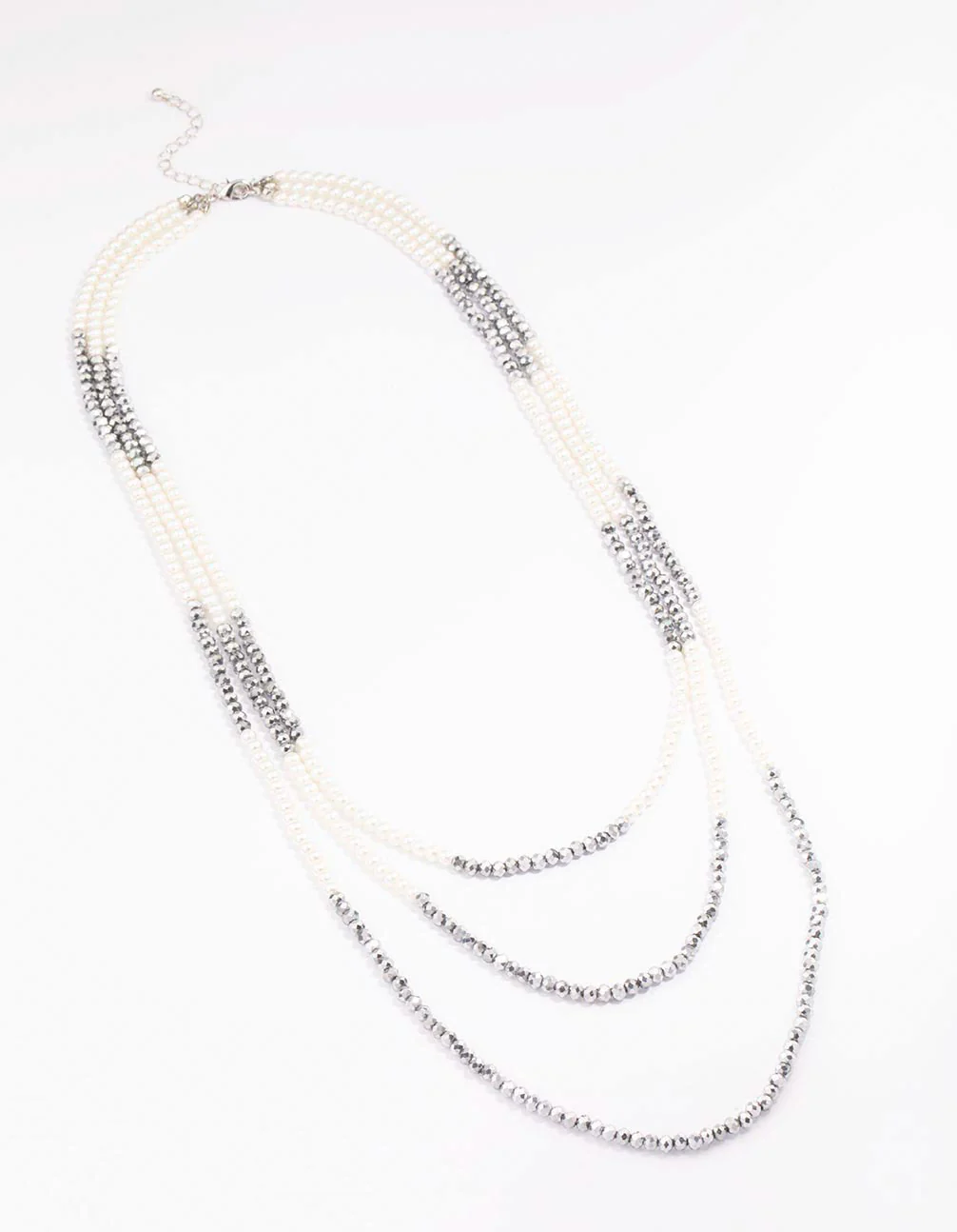 Silver Pearl Facet Layered Necklace - Image 2