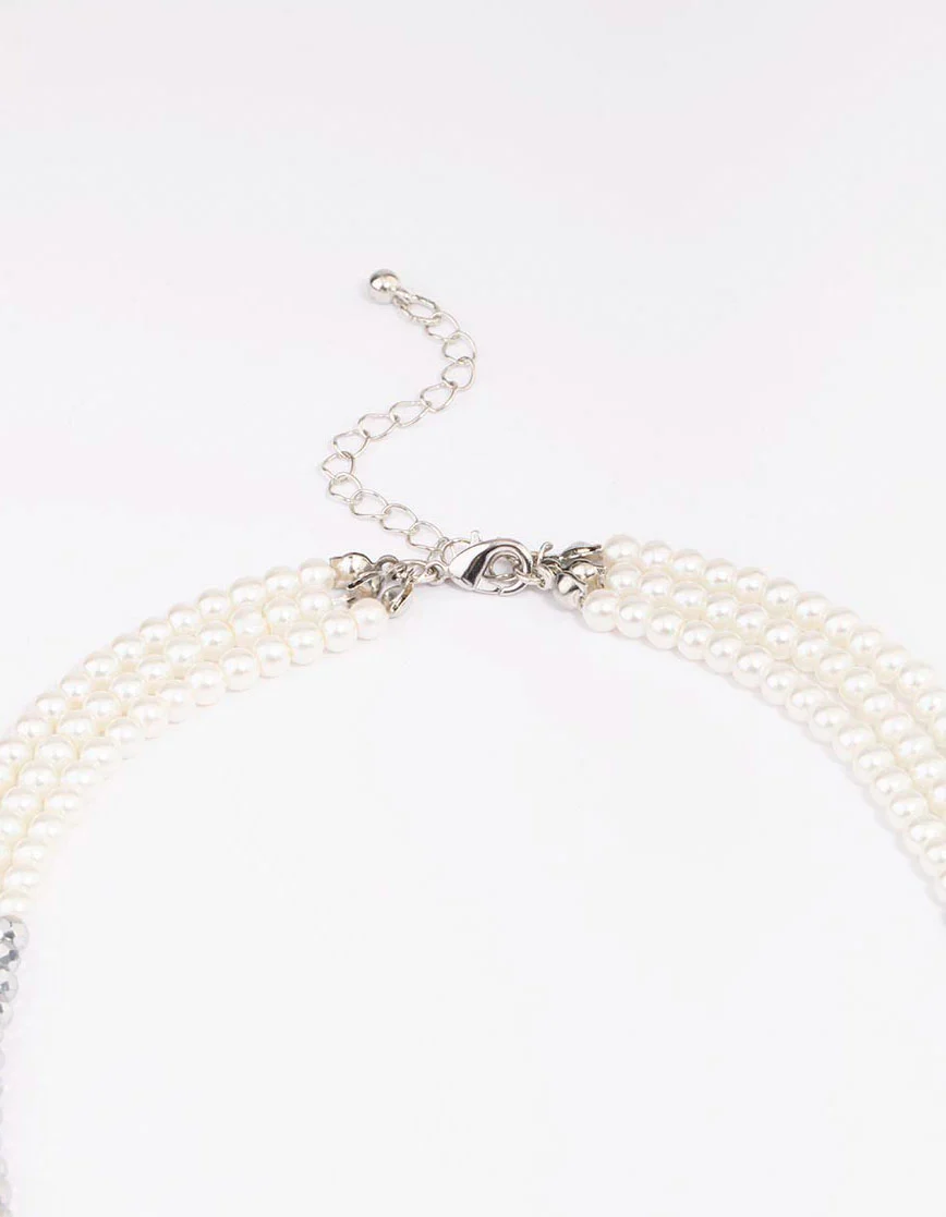Silver Pearl Facet Layered Necklace - Image 3
