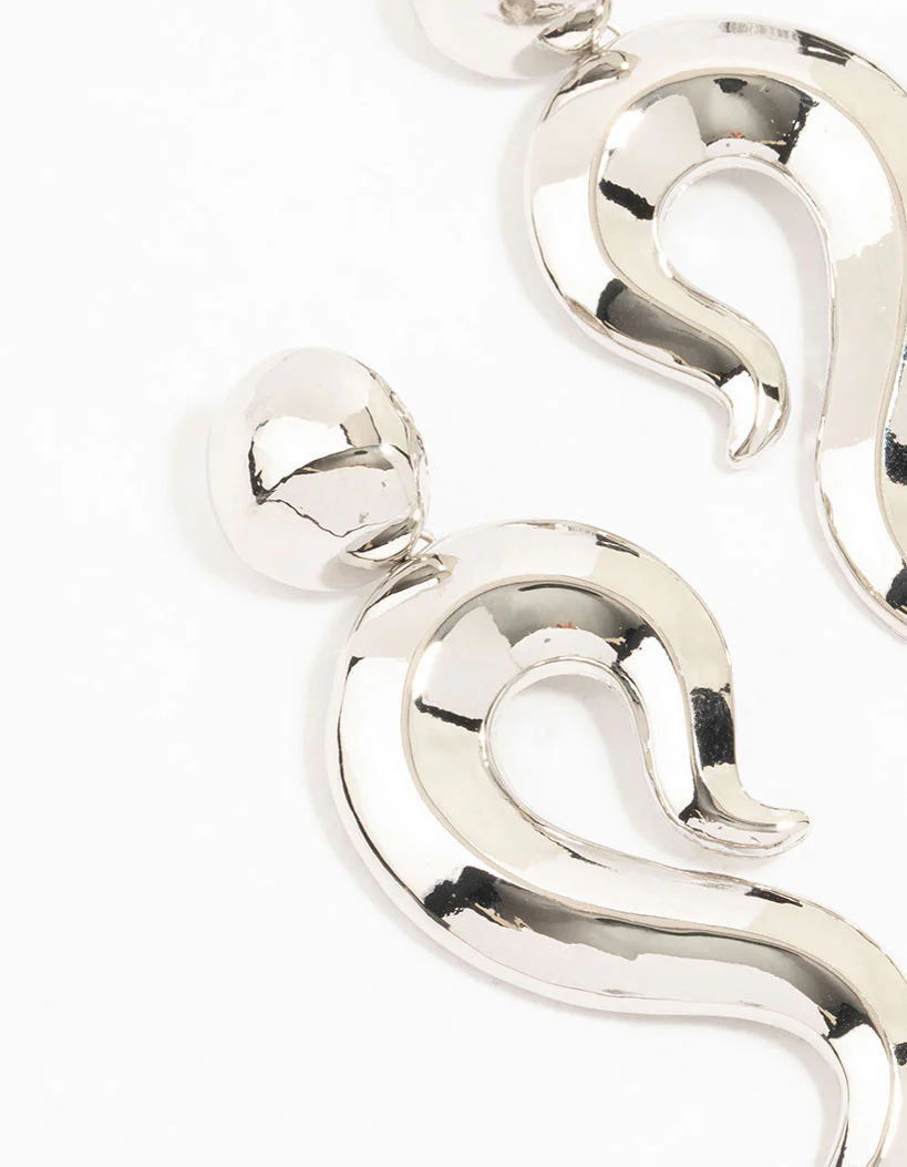 Silver Plated Long Swirl Stud Earrings - Image 7