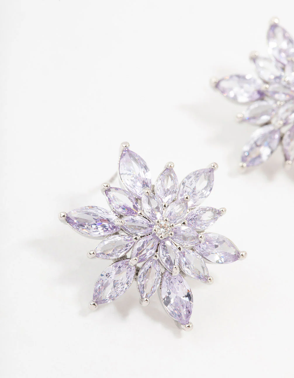 Silver Purple Cubic Zirconia Flower Stud Earrings - Image 2