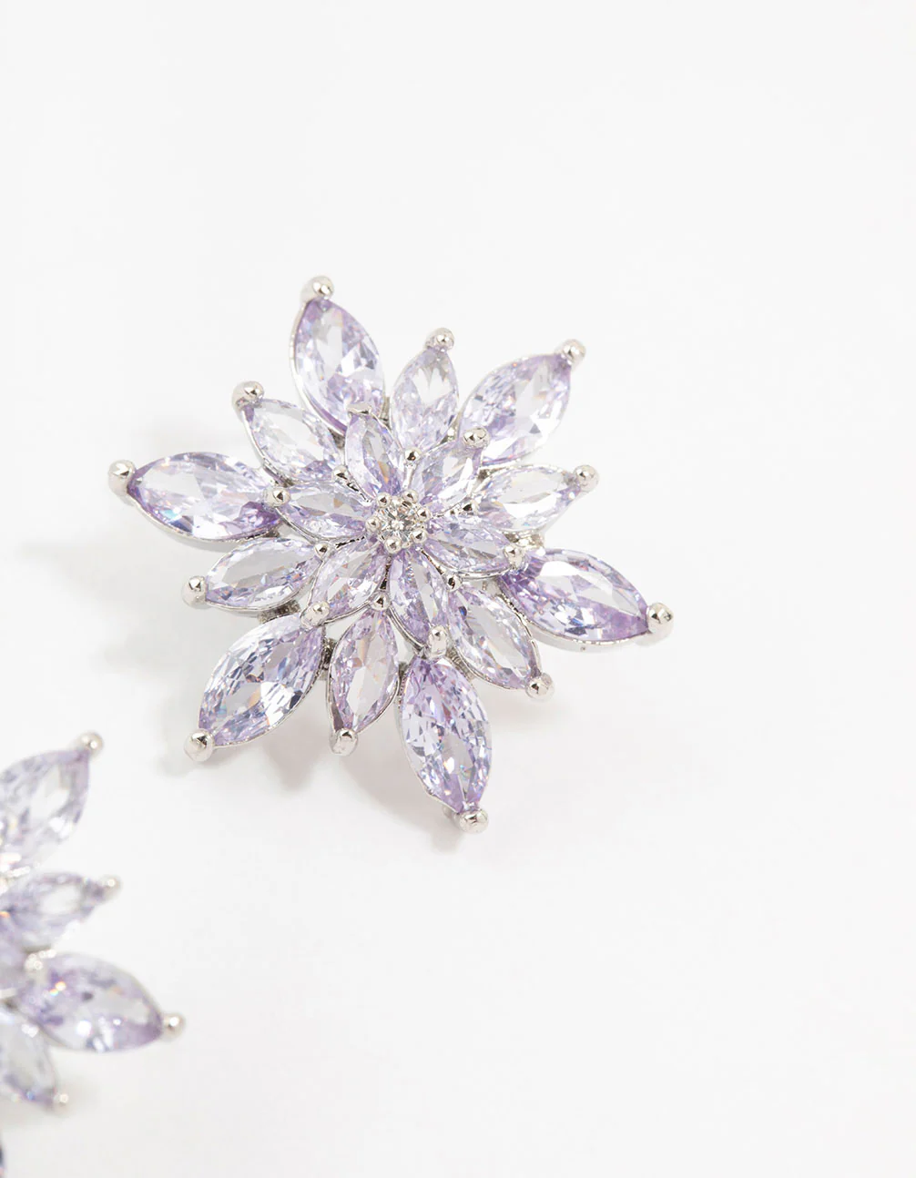 Silver Purple Cubic Zirconia Flower Stud Earrings - Image 3