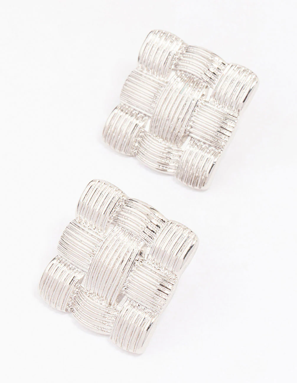 Silver Quilted Square Stud Earrings
