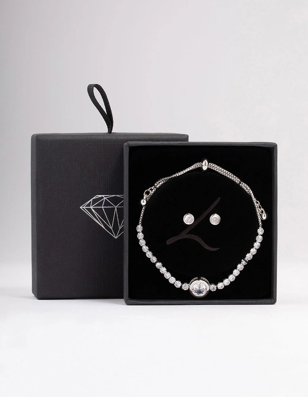 Silver Round Cubic Zirconia Toggle Bracelet Set - Image 3