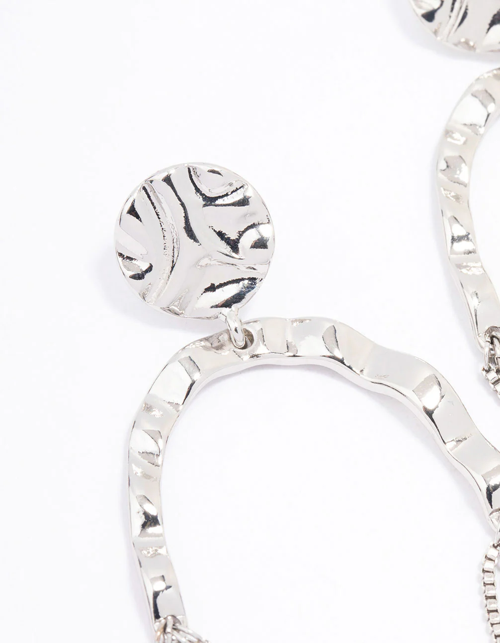 Silver Round Hanging Chain Drop Earrings - Image 2