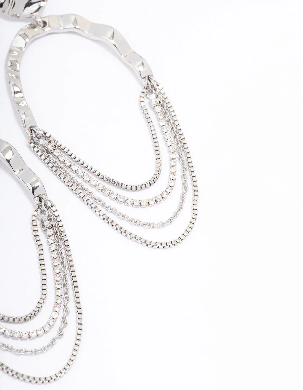 Silver Round Hanging Chain Drop Earrings - Image 3