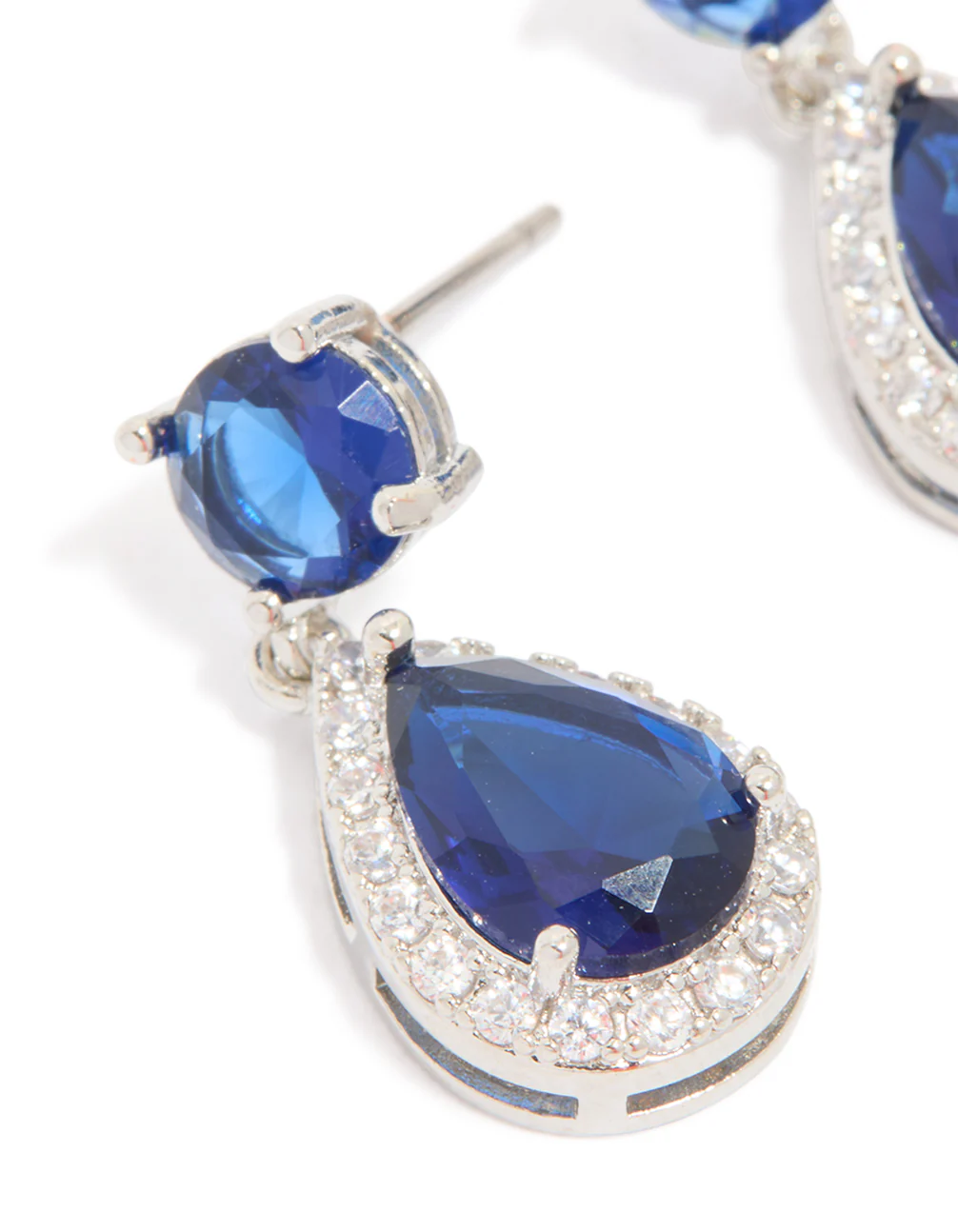 Silver Sapphire Stone Teardrop Drop Earrings - Image 4
