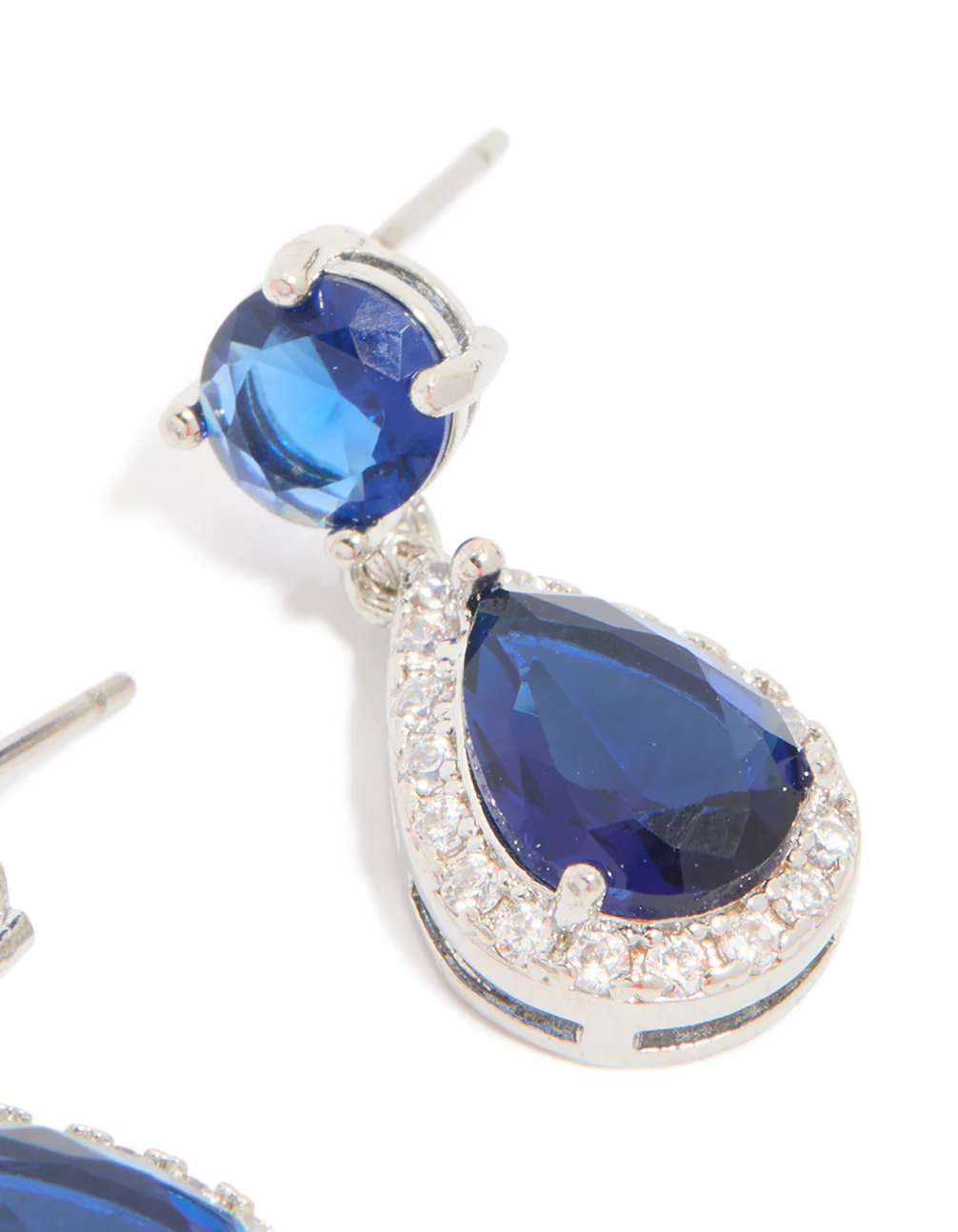 Silver Sapphire Stone Teardrop Drop Earrings - Image 5