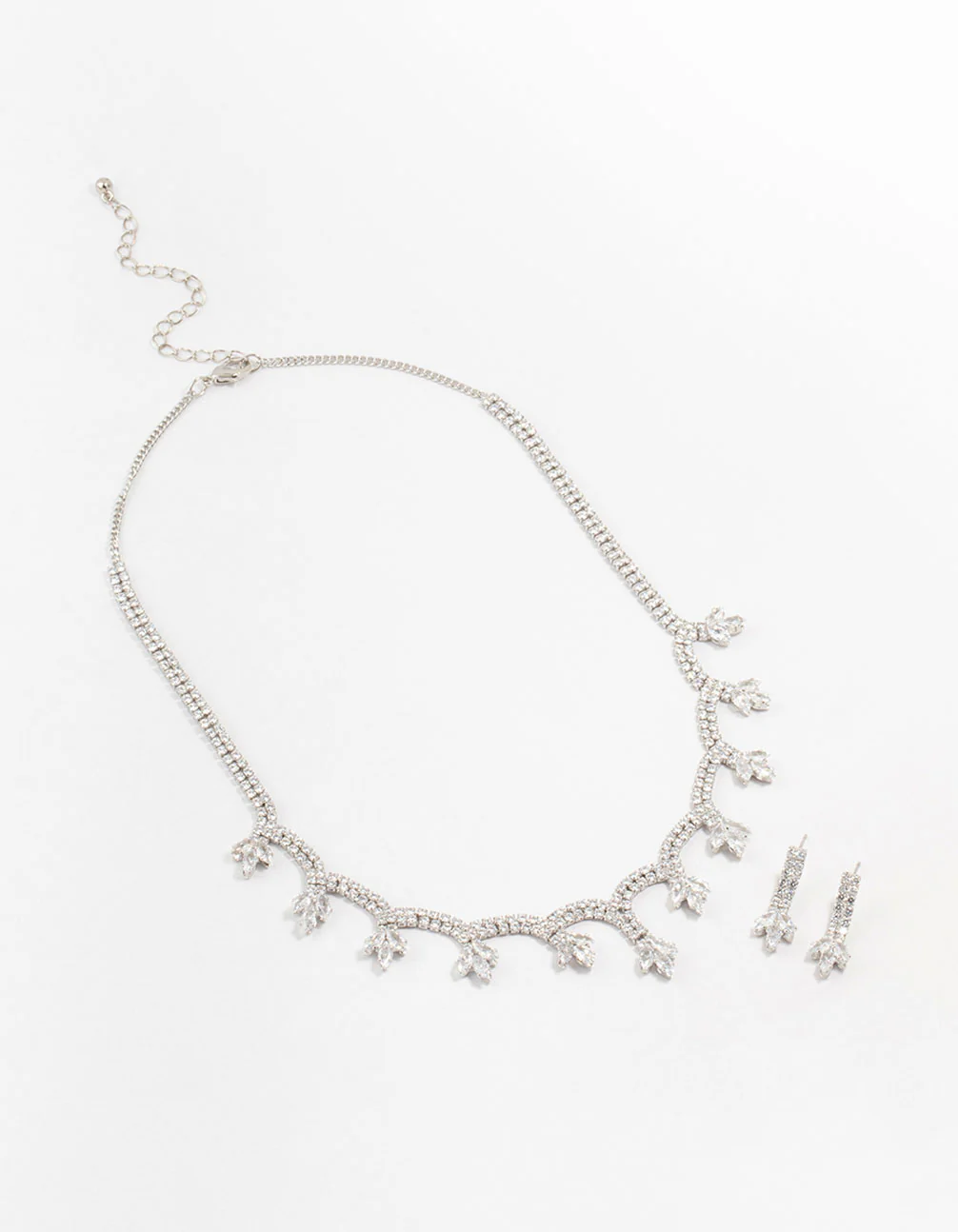 Silver Scallop Cubic Zirconia Flower Necklace & Earrings Set - Image 2
