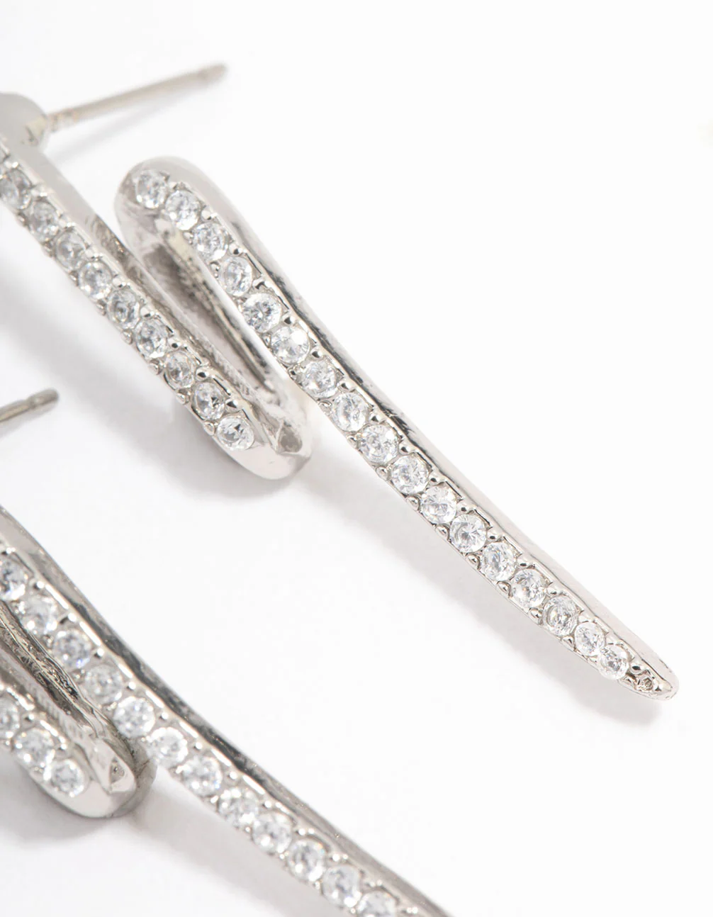 Silver Diamante Lightning Bolt Drop Earrings - Image 3