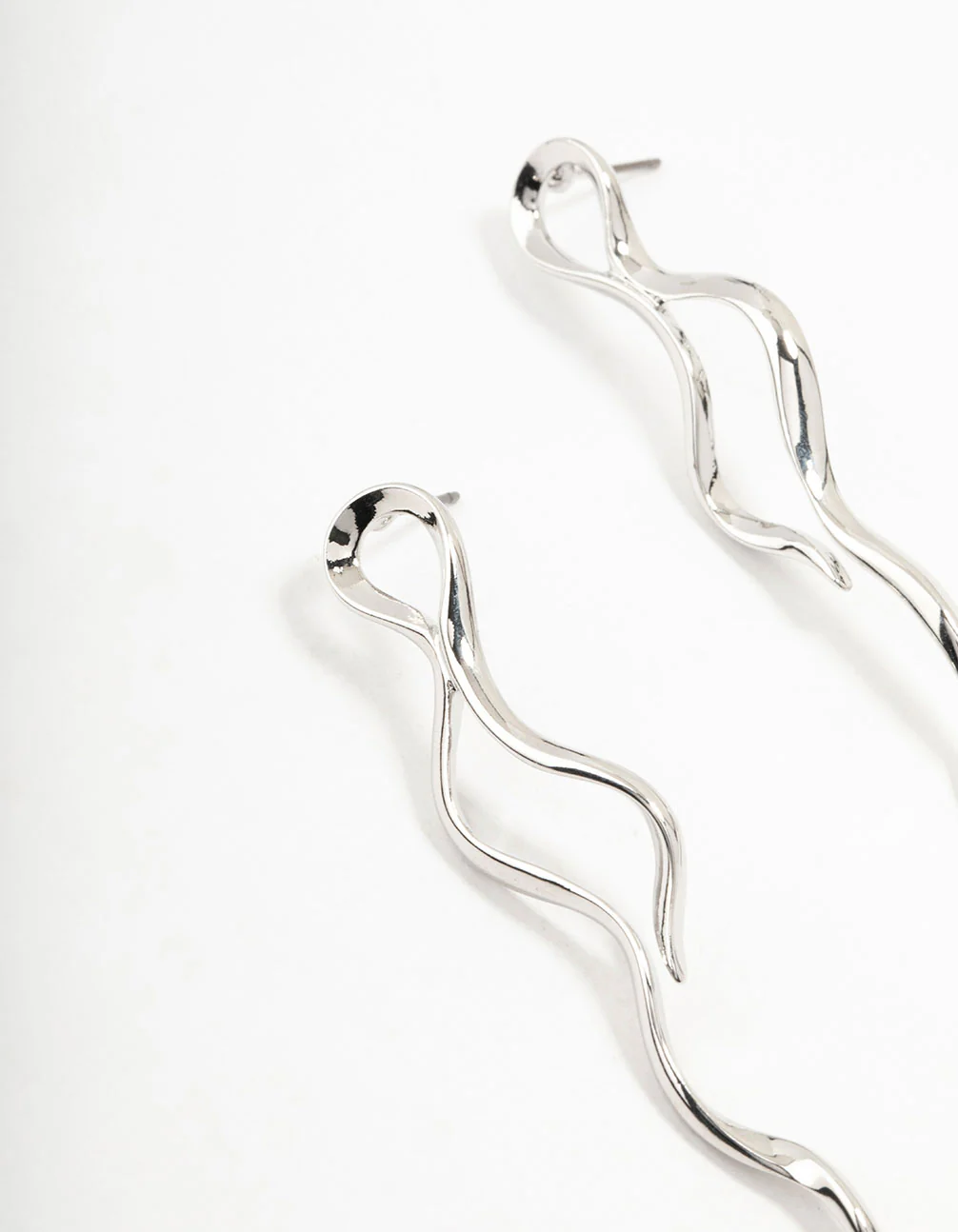 Silver Snake Wiggle Drop Earrings - Image 2