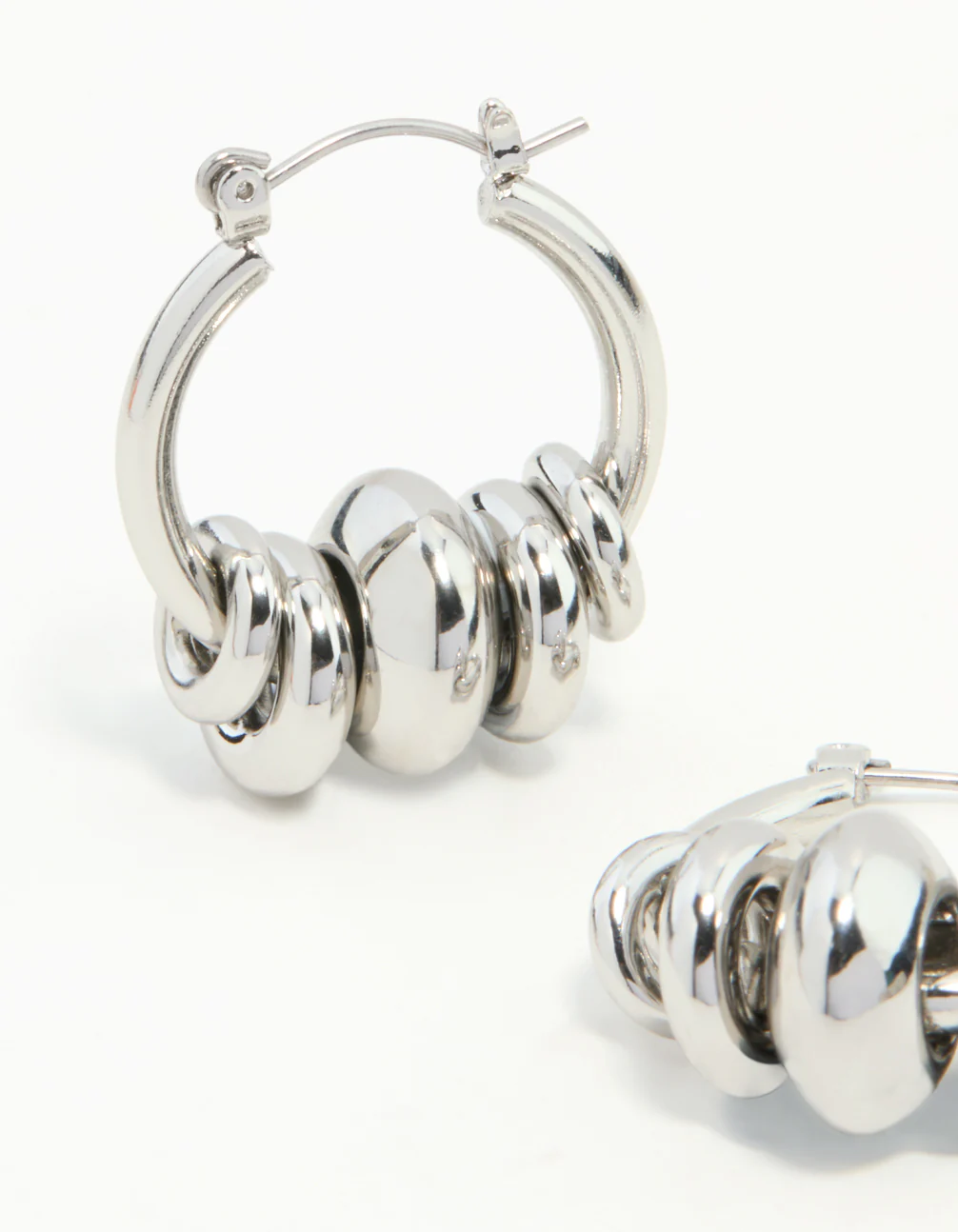 Silver Stacked Ring Hoop Earrings - Image 2