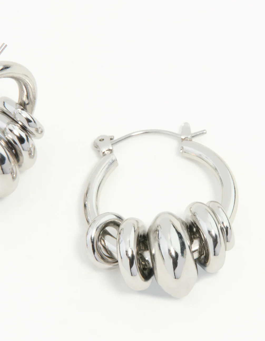 Silver Stacked Ring Hoop Earrings - Image 3