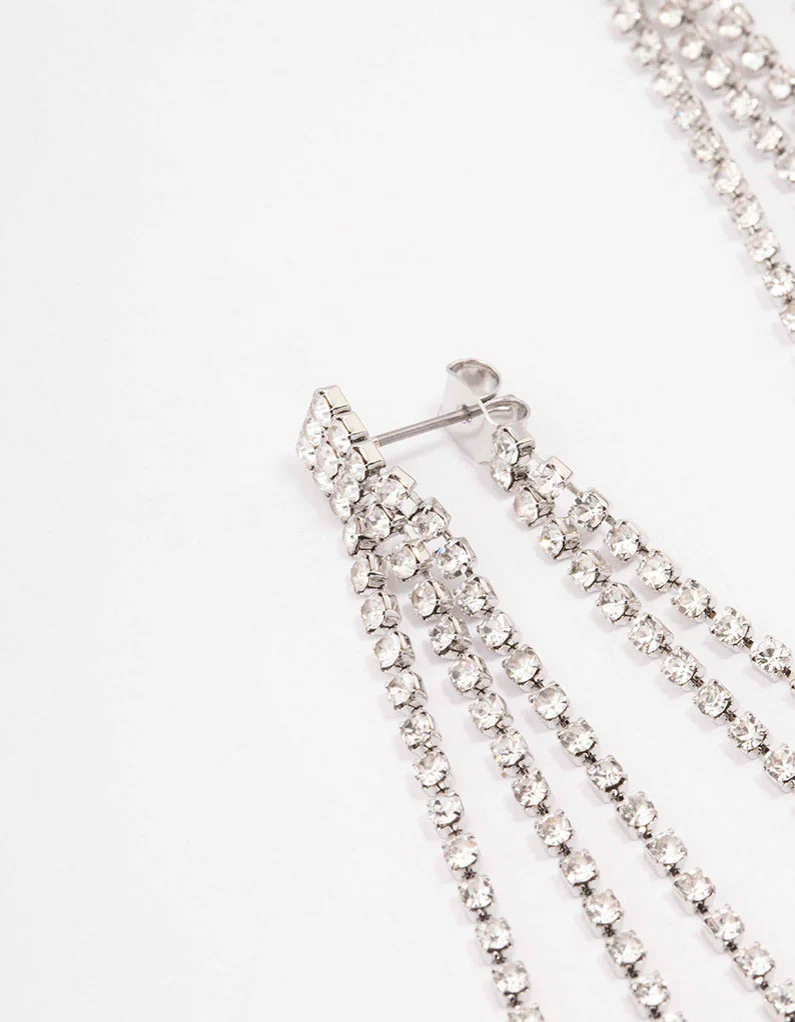 Silver Tassel Cup Chain Drop Earrings - Image 2