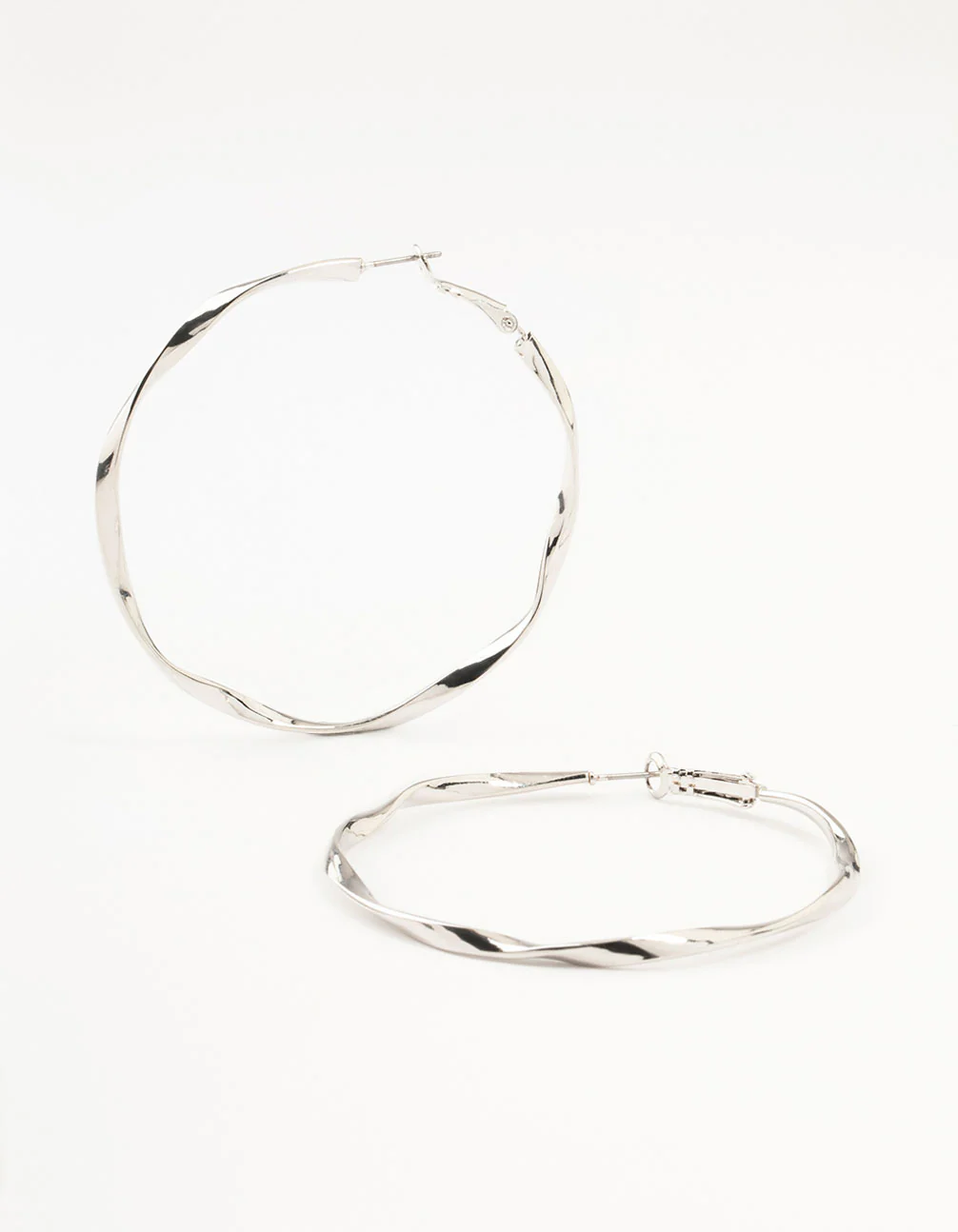 Silver Thin Smooth Twisted Hoop Earrings