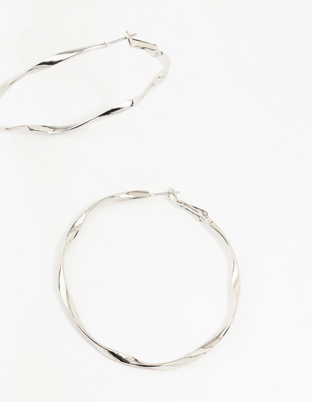 Silver Thin Smooth Twisted Hoop Earrings - Image 3