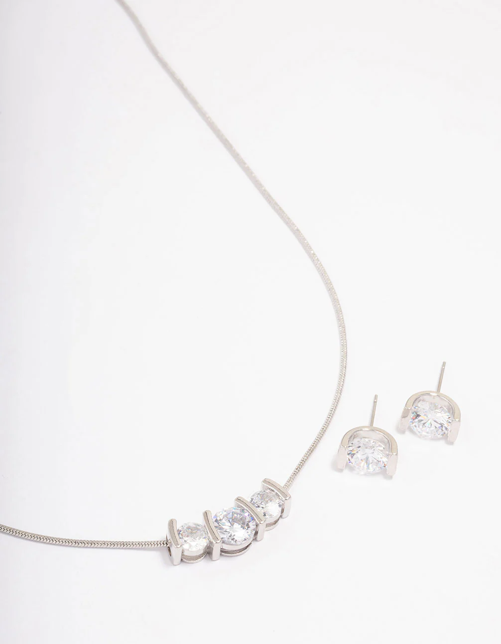 Silver Triple Diamante Necklace & Earring Jewellery Set