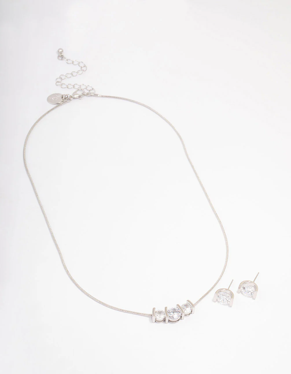 Silver Triple Diamante Necklace & Earring Jewellery Set - Image 2
