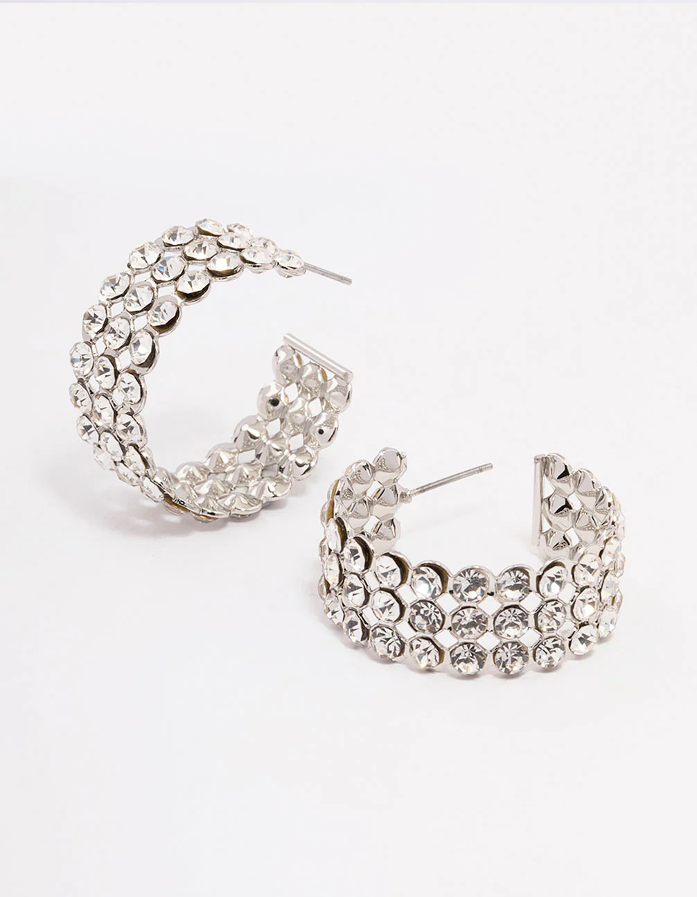 Silver Triple Row Bold Hoop Earrings
