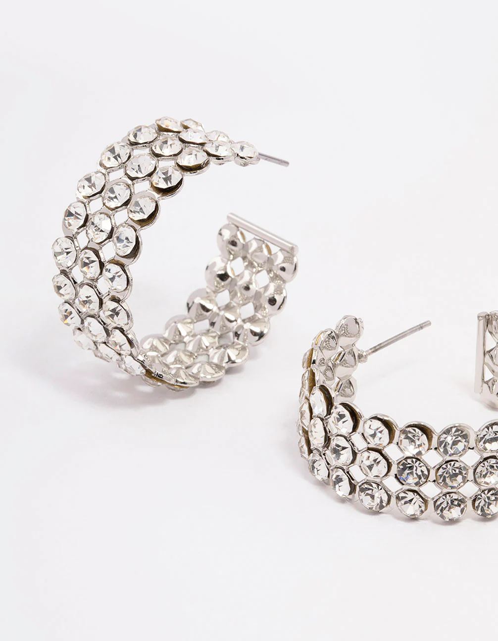 Silver Triple Row Bold Hoop Earrings - Image 2