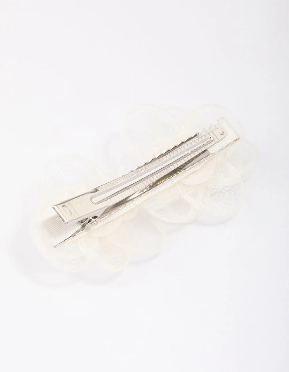 Silver & White Fabric Pearl Flower Hair Clip - Image 3