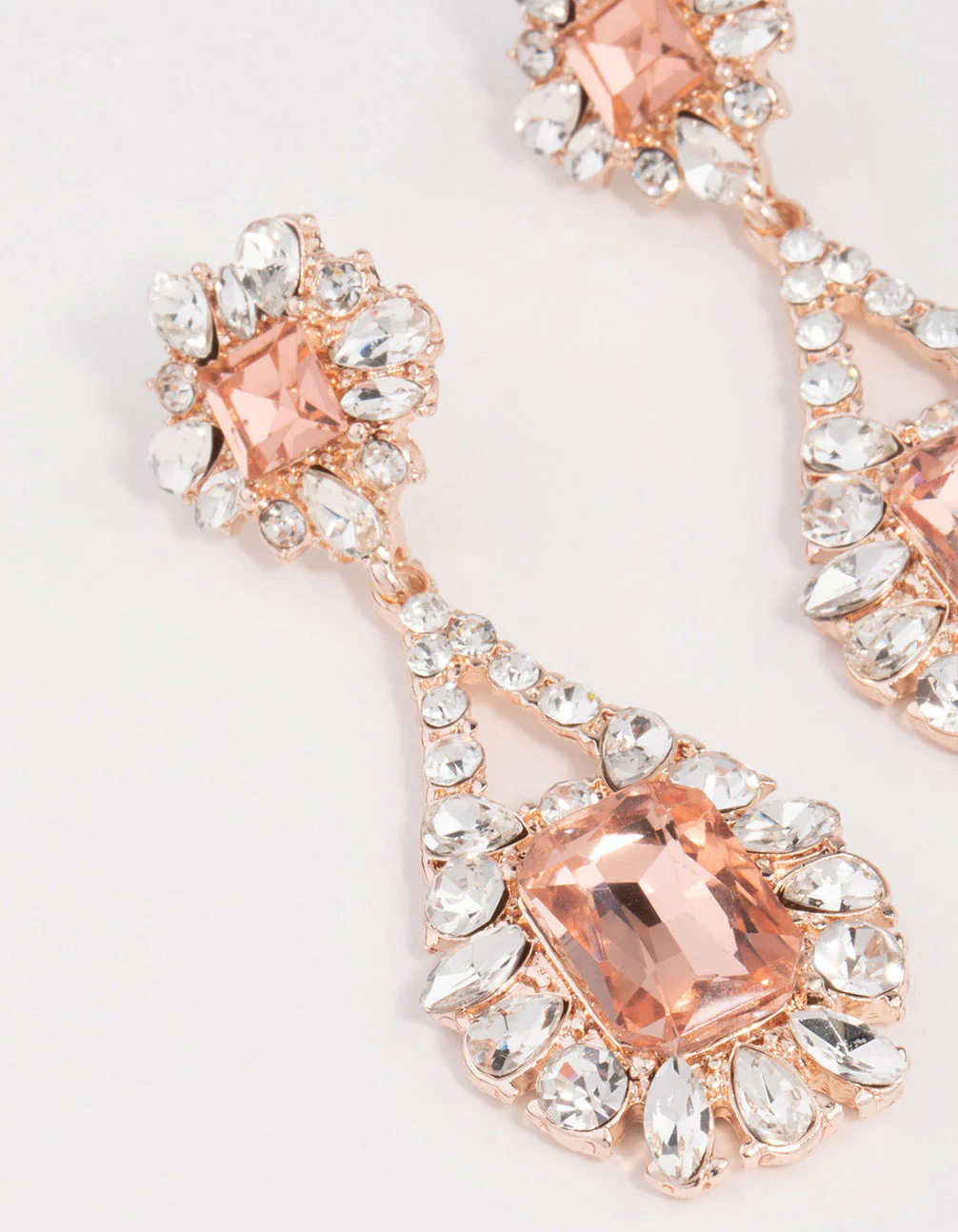 Rose Gold Antique Pink Stone Drop Earrings - Image 2