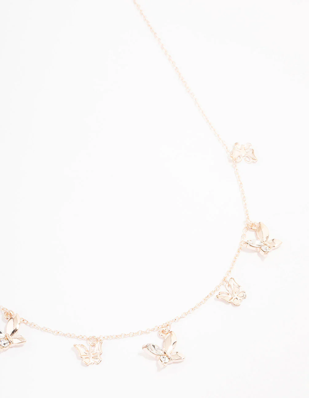 Rose Gold Butterfly Charm Diamante Necklace