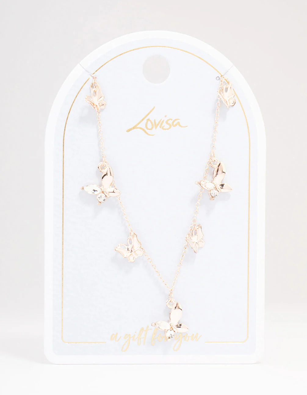 Rose Gold Butterfly Charm Diamante Necklace - Image 2