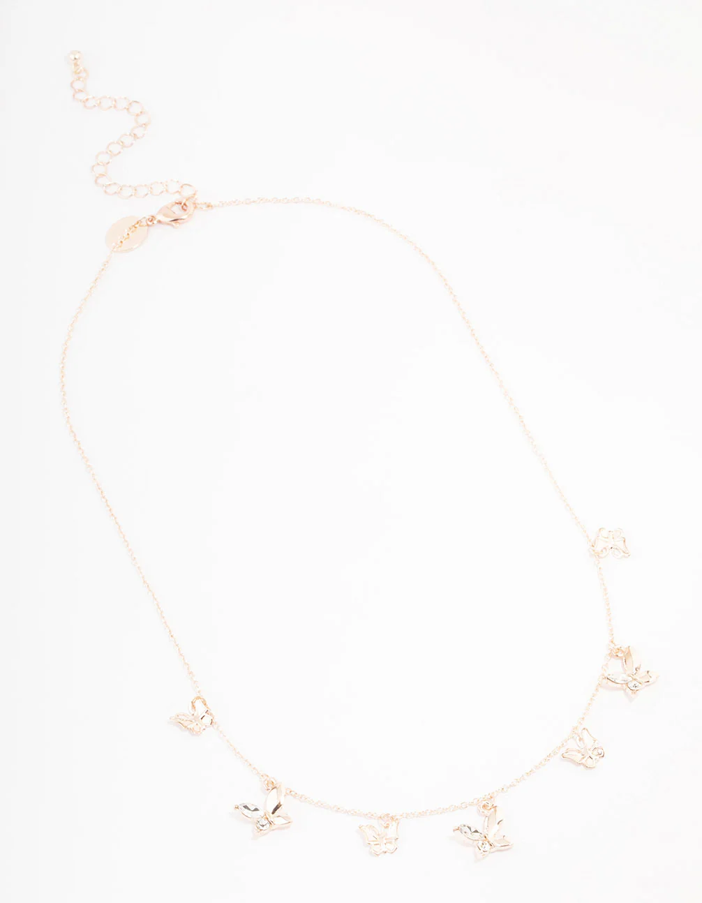 Rose Gold Butterfly Charm Diamante Necklace - Image 3