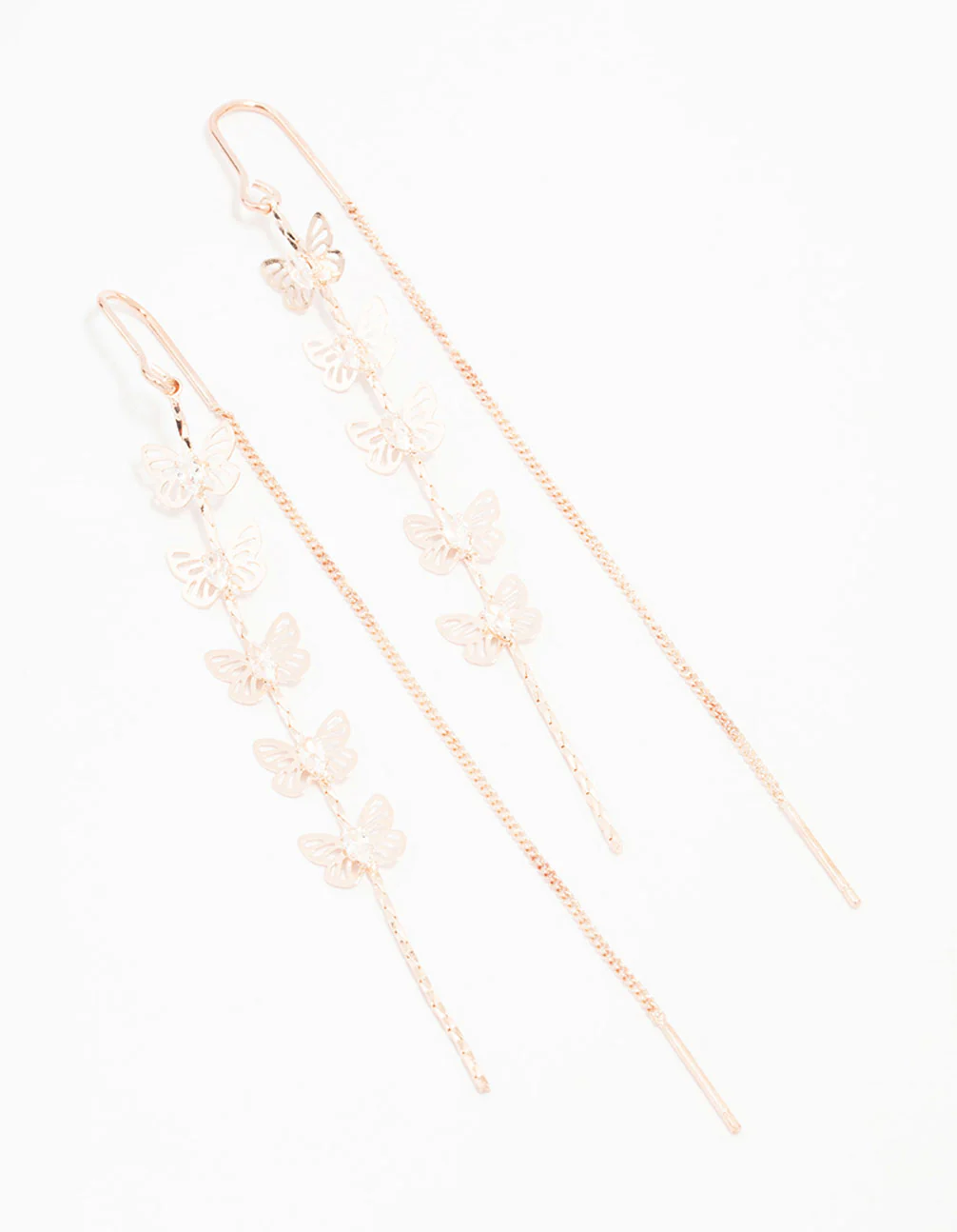 Rose Gold Butterfly Cubic Zirconia Drop Earrings