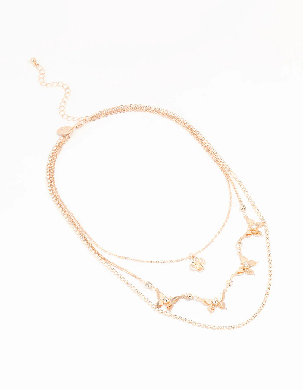Rose Gold Butterfly & Flower Layered Necklace - Image 2