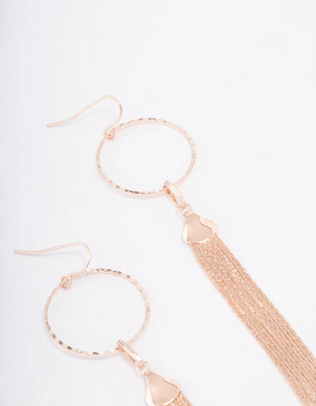 Rose Gold Circular Tassel Drop Earrings - Image 3