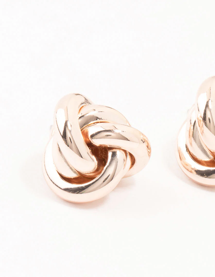 Rose Gold Plated  Classic Knotted Stud Earrings - Image 2