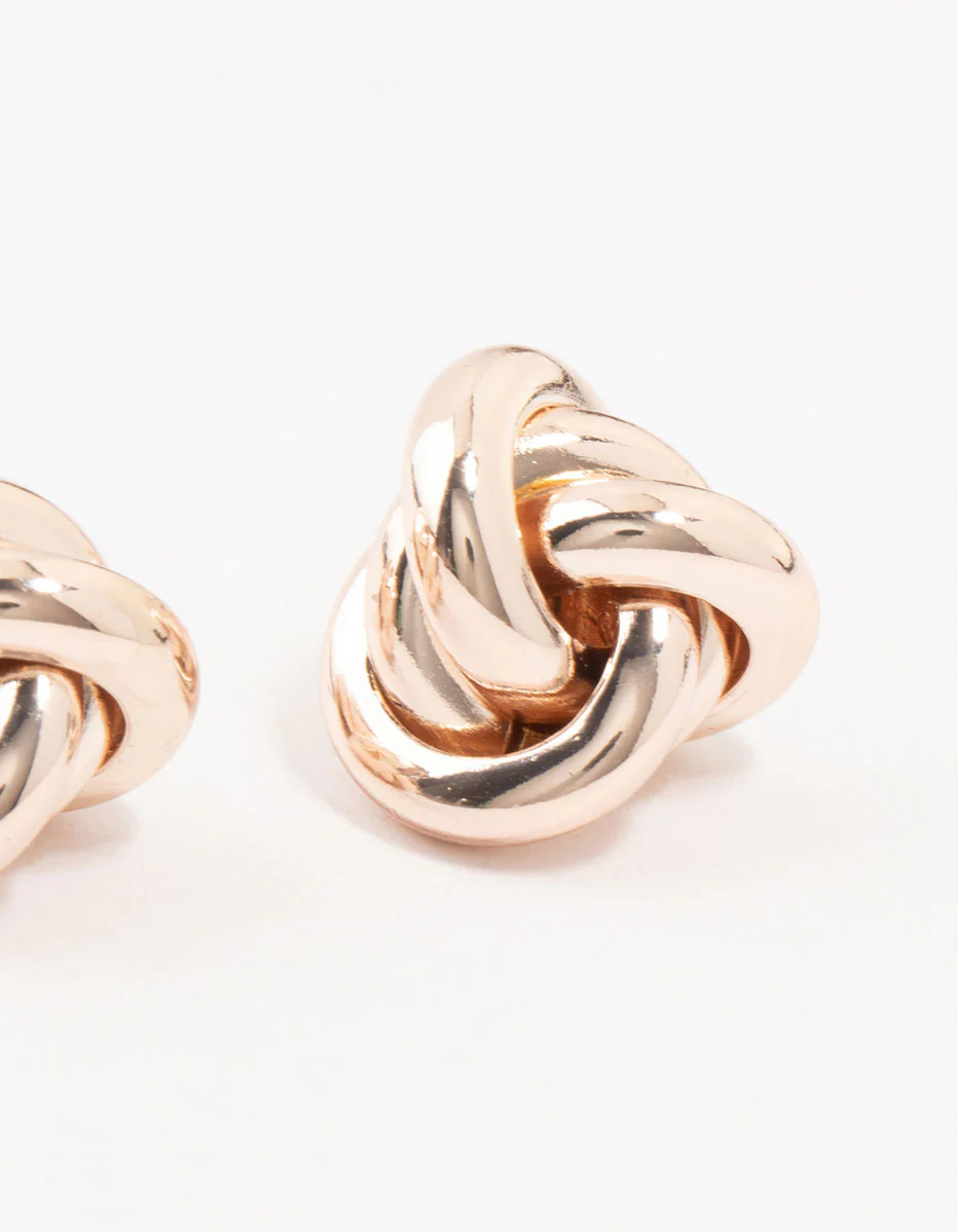 Rose Gold Plated  Classic Knotted Stud Earrings - Image 3