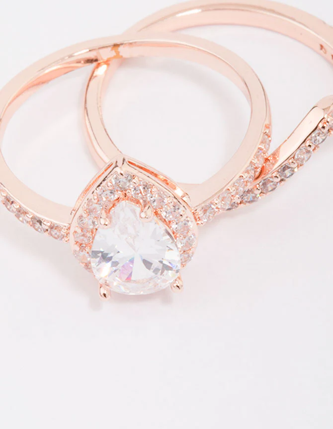 Rose Gold Crowned Pear Diamante Ring - Image 3
