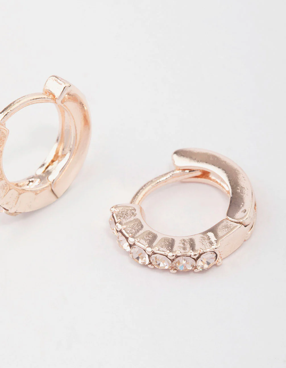 Rose Gold Crystal Huggie Hoop Earrings - Image 3
