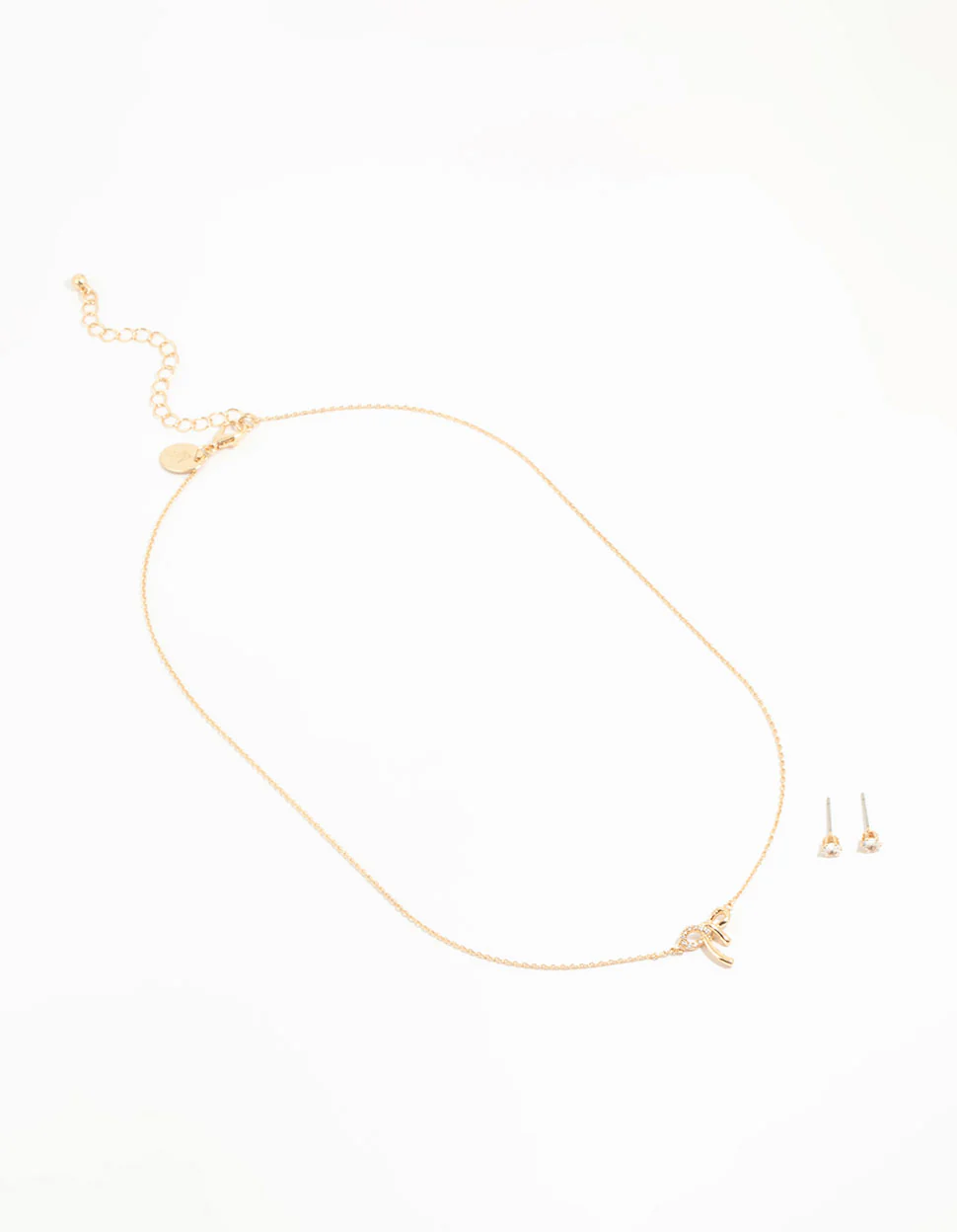 Gold Cubic Zirconia Bow Necklace & Earrings Set - Image 2