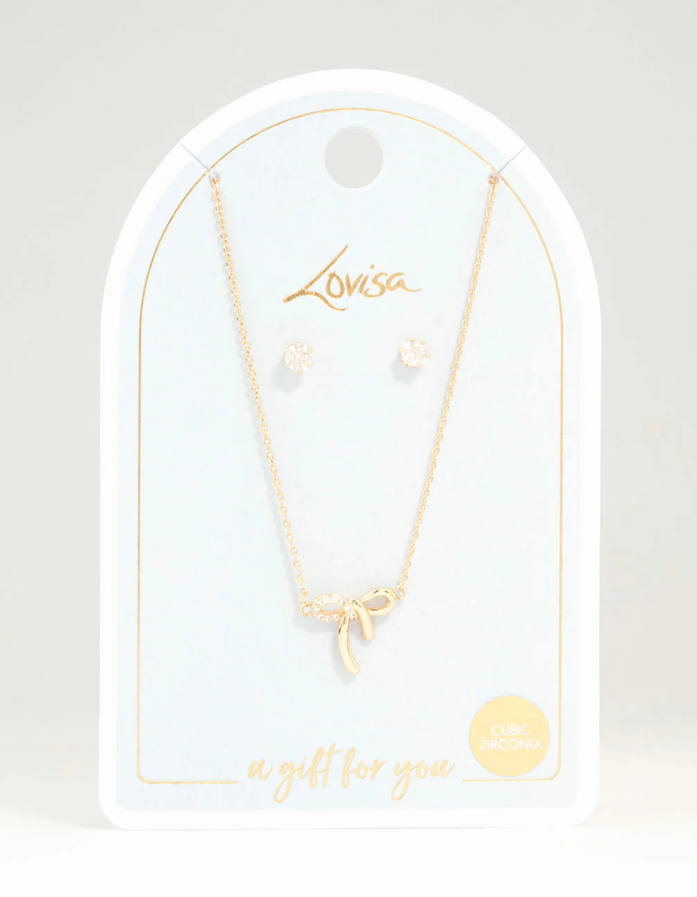 Gold Cubic Zirconia Bow Necklace & Earrings Set - Image 3